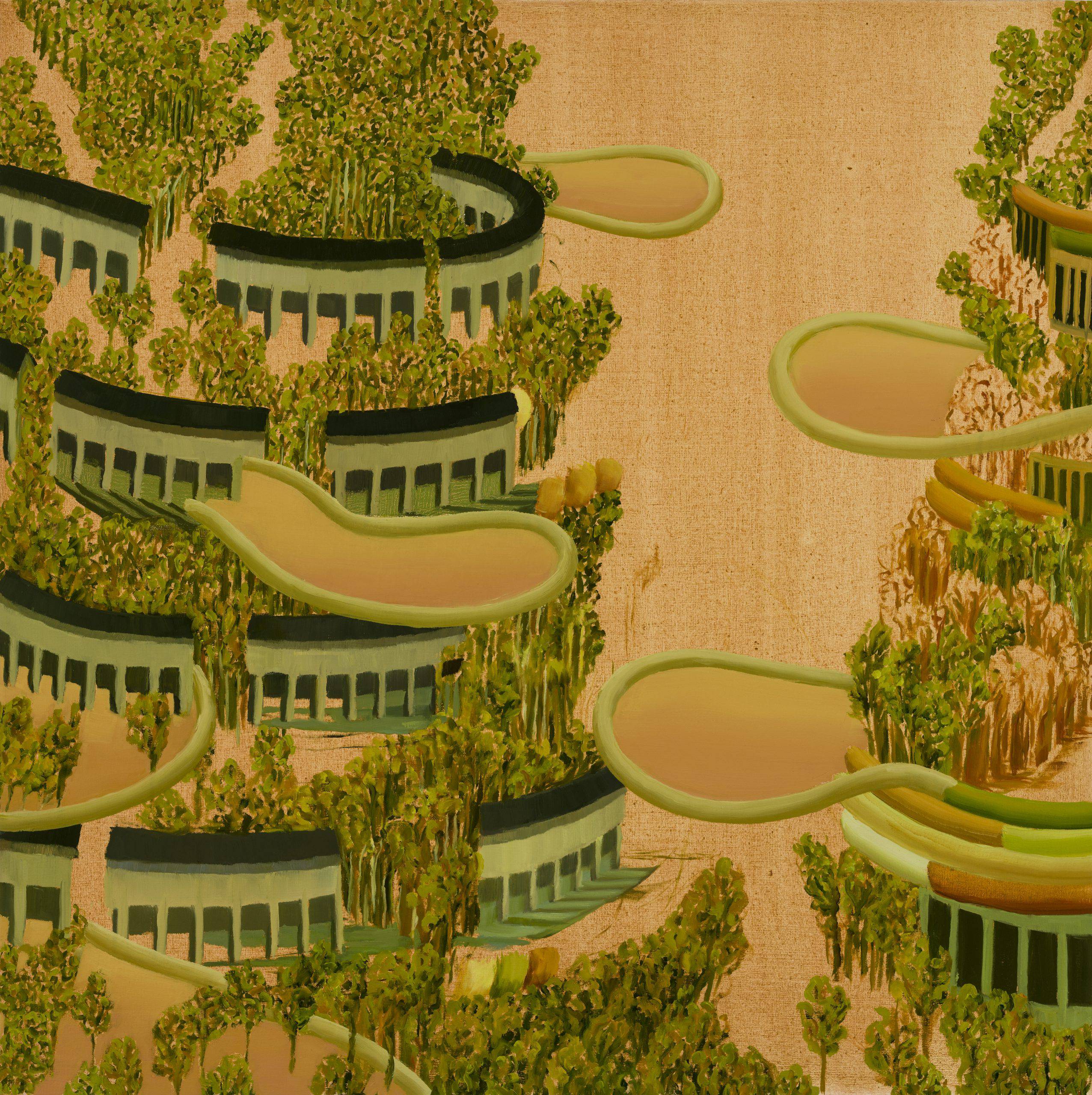 Judith Berry, The Talking Hills (2020), oil on wood panel, 51 x 51cm. Image courtesy of the artist.