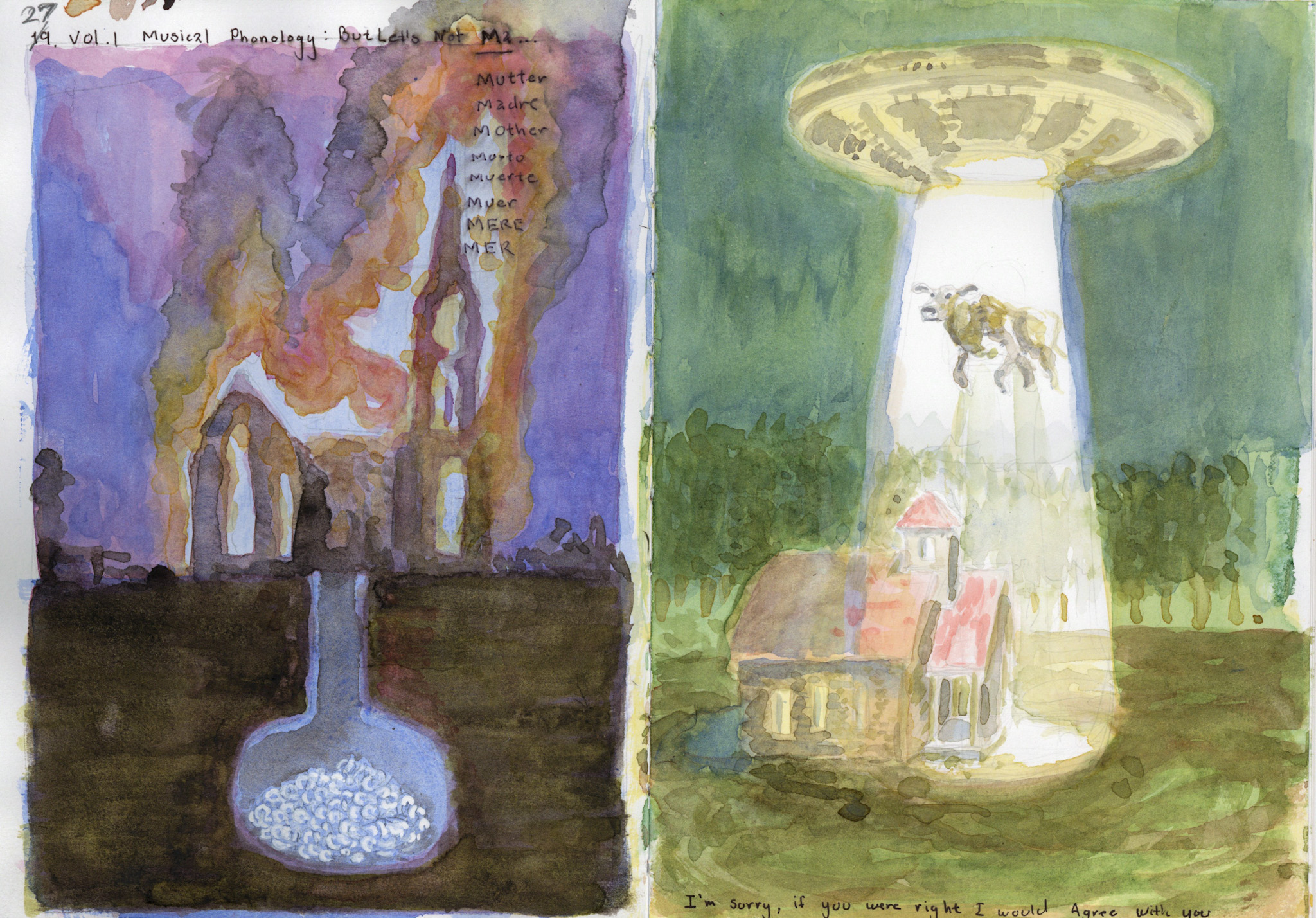 Double Page Watercolor_gouache Paysage